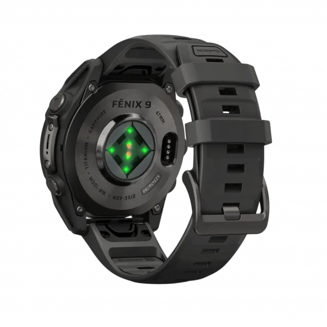 Смарт-годинник Garmin Fenix 9 47мм, Carbon Grey DLC Titanium з Black чорним силіконовим ремінцем