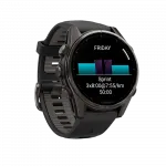 Смарт-годинник Garmin Fenix 8 43мм, AMOLED Sapphire, Carbon Grey DLC Titanium з Black/Pebble Grey чорним силіконовим ремінцем