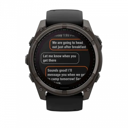 Смарт-годинник Garmin Fenix 8 51мм, Solar Sapphire, Carbon Gray DLC Titanium з Black/Pebble Gray чорним силіконовим ремінцем