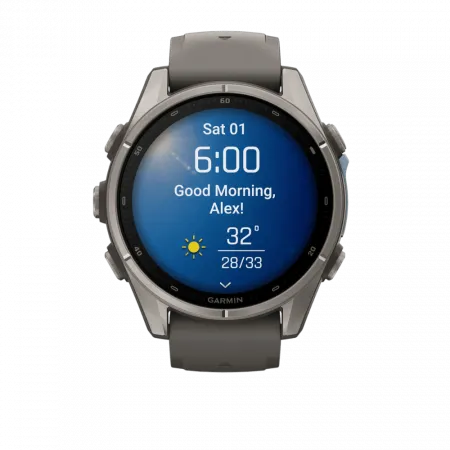 Смарт-годинник Garmin Fenix 9 43мм, Titanium з Pebble Gray темно-сірим силіконовим ремінцем