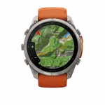 Смарт-годинник Garmin Fenix 9 Pro - inReach, 51мм Titanium з Autumn Orange/Spark Orange помаранчевим силіконовим ремінцем