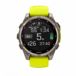 Смарт-годинник Garmin Fenix 8 47мм, Solar Sapphire, Titanium з Amp Yellow/Graphite жовтим силіконовим ремінцем