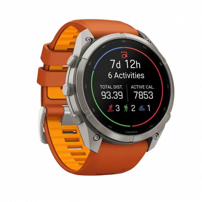 Смарт-годинник Garmin Fenix 9 Pro - inReach, 51мм Titanium з Autumn Orange/Spark Orange помаранчевим силіконовим ремінцем