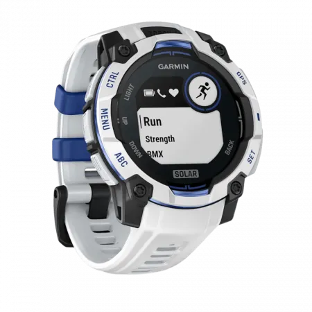 Смарт-годинник Garmin Instinct 3 45 мм, Solar Whitestone білий з Whitestone/Bolt Blue білим/синім силіконовим ремінцем