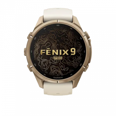 Смарт-годинник Garmin Fenix 9 Pro 43мм, Autumn Gold Titanium з Cream/French Grey бежевим силіконовим ремінцем