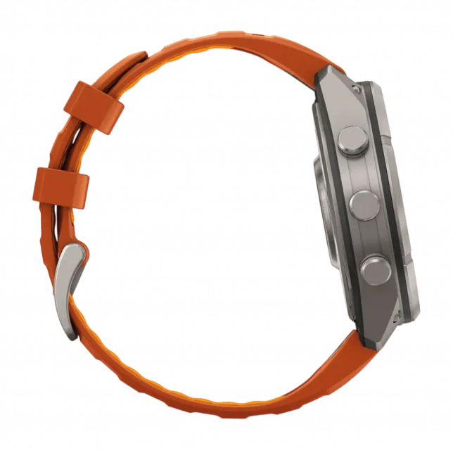 Смарт-годинник Garmin Fenix 9 Pro - inReach, 47мм Titanium з Autumn Orange/Spark Orange помаранчевим силіконовим ремінцем
