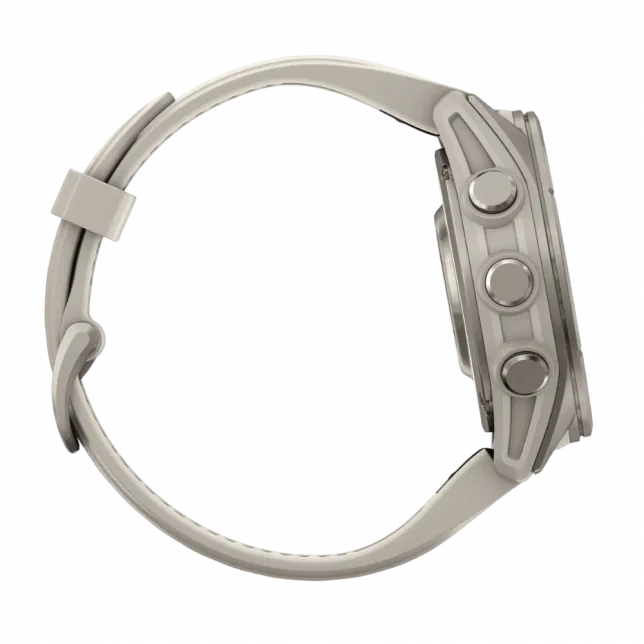 Смарт-годинник Garmin Fenix 9 43мм, Titanium з Fog Gray сірим силіконовим ремінцем