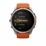 Смарт-годинник Garmin Fenix 9 Pro - inReach, 51мм Titanium з Autumn Orange/Spark Orange помаранчевим силіконовим ремінцем