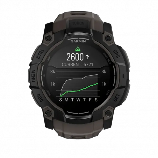 Смарт-годинник Garmin Instinct 3 50 мм, AMOLED Black чорний з Charcoal коричневим силіконовим ремінцем