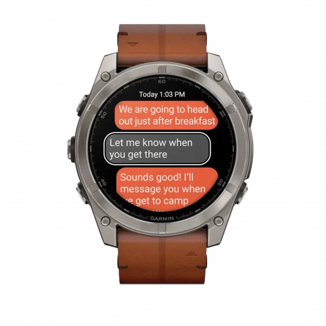 Смарт-годинник Garmin Fenix 8 51мм, AMOLED Sapphire, Titanium з Chestnut коричневим шкіряним ремінцем