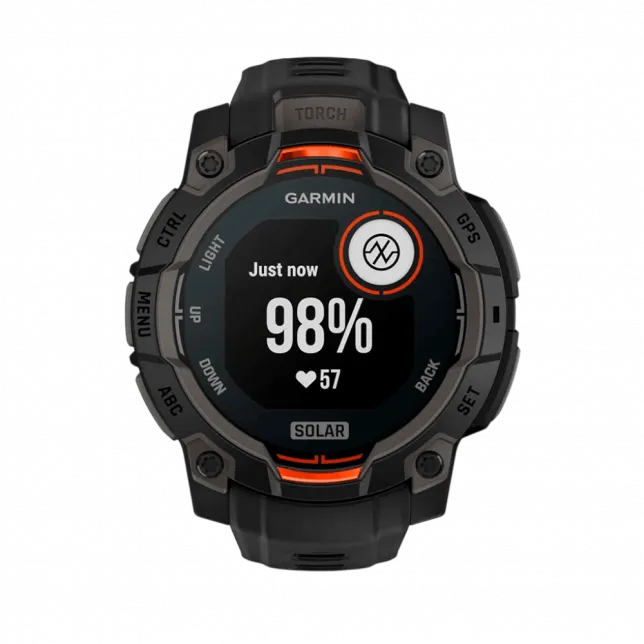 Смарт-годинник Garmin Instinct 3 45 мм, Solar Black чорний з Black чорним силіконовим ремінцем