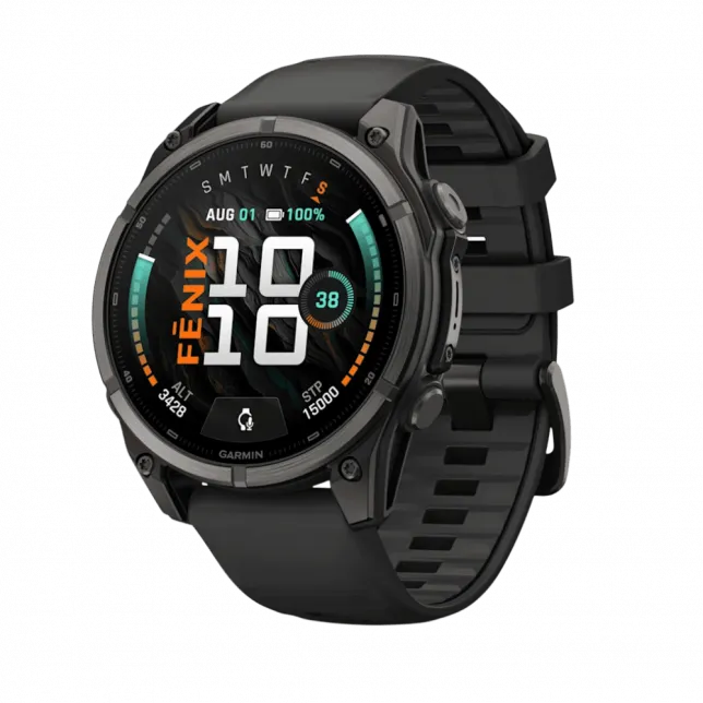 Смарт-годинник Garmin Fenix 9 47мм, Carbon Grey DLC Titanium з Black чорним силіконовим ремінцем