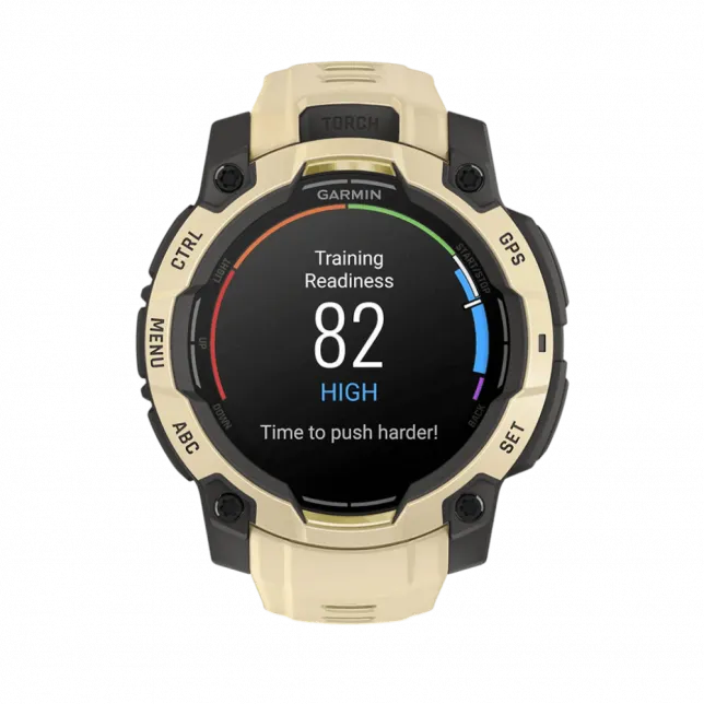 Смарт-годинник Garmin Instinct 3 45 мм, AMOLED Citrine бежевий з Citrine бежевим силіконовим ремінцем