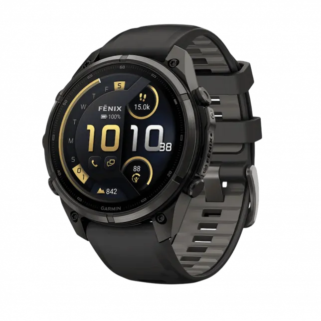 Смарт-годинник Garmin Fenix 9 Pro - inReach, 47мм Carbon Gray DLC Titanium з Black/Pebble Grey чорним/темно-сірим силіконовим ремінцем