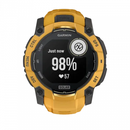 Смарт-годинник Garmin Instinct 3 50 мм, Solar Sunburst помаранчевий з Sunburst/Grey помаранчевим/сірим силіконовим ремінцем