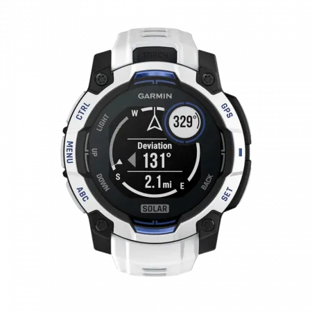 Смарт-годинник Garmin Instinct 3 45 мм, Solar Whitestone білий з Whitestone/Bolt Blue білим/синім силіконовим ремінцем