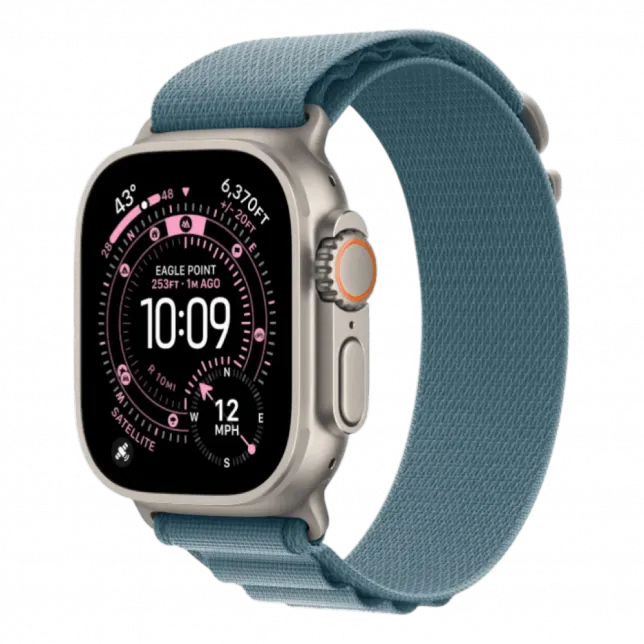 Apple Watch Ultra 3 GPS + LTE, 49mm Natural Titanium Case with Light Blue Alpine Loop - Small
