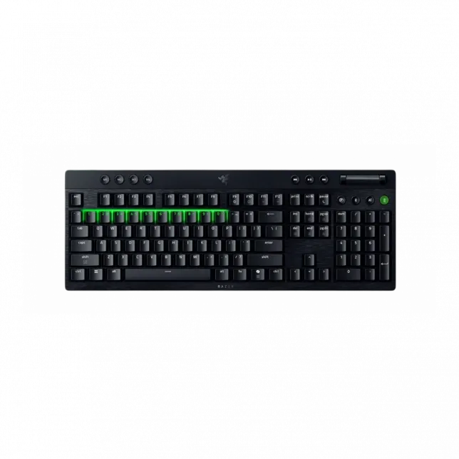 Клавіатура механічна Razer BlackWidow V4 Low-profile HyperSpeed, 104key, Green Switch, USB-A/WL/BT, EN, RGB, чорний
