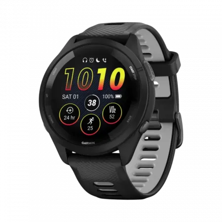 Смарт-годинник Garmin Forerunner 265 з чорним корпусом та Black/Powder Gray чорним силіконовим ремінцем
