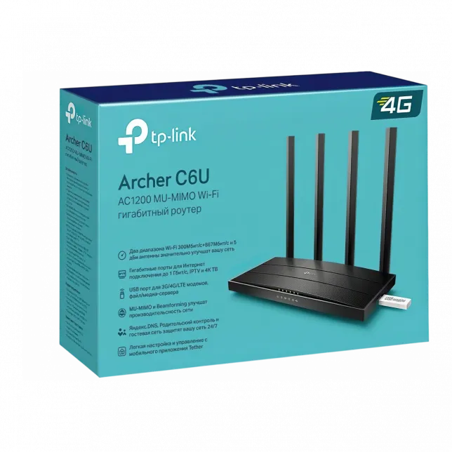 Маршрутизатор TP-LINK ARCHER C6U AC1200, 4xGE LAN, 1xGE WAN, 1xUSB, MESH