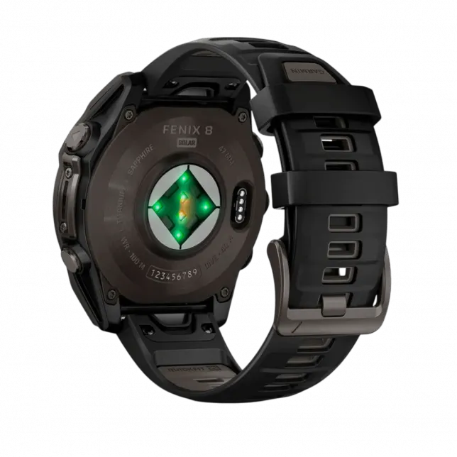 Смарт-годинник Garmin Fenix 8 47мм, Solar Sapphire, Carbon Grey DLC Titanium з Black/Pebble Grey чорним силіконовим ремінцем