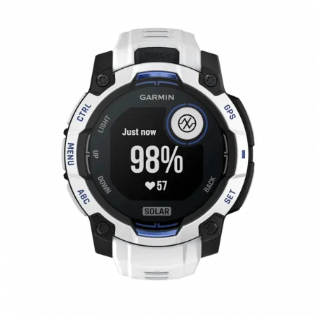 Смарт-годинник Garmin Instinct 3 45 мм, Solar Whitestone білий з Whitestone/Bolt Blue білим/синім силіконовим ремінцем