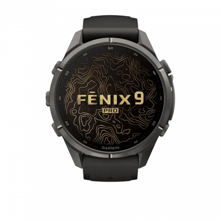 Смарт-годинник Garmin Fenix 9 Pro - inReach, 43мм Carbon Gray DLC Titanium з Black/Pebble Grey чорним/темно-сірим силіконовим ремінцем