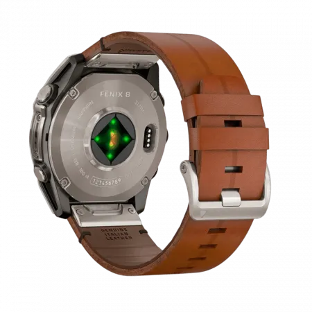 Смарт-годинник Garmin Fenix 8 51мм, AMOLED Sapphire, Titanium з Chestnut коричневим шкіряним ремінцем