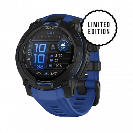 Смарт-годинник Garmin Instinct 3 45 мм, AMOLED Black чорний з Bolt Blue/Black синім/чорним силіконовим ремінцем