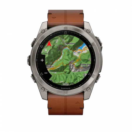 Смарт-годинник Garmin Fenix 8 51мм, AMOLED Sapphire, Titanium з Chestnut коричневим шкіряним ремінцем