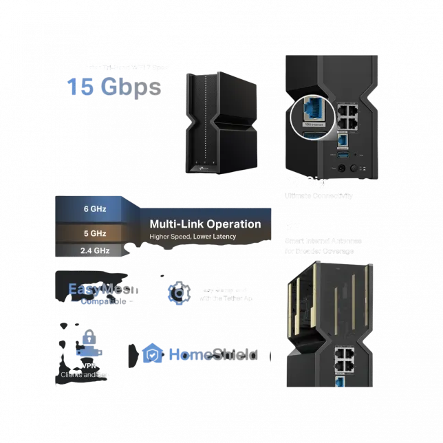 Маршрутизатор TP-LINK Archer BE700 BE15000, 3xGE LAN, 1x2.5GE LAN, 1x10GE WAN, 1xUSB3.0 MESH