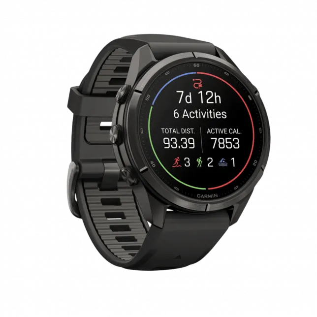 Смарт-годинник Garmin Fenix 9 Pro - inReach, 43мм Carbon Gray DLC Titanium з Black/Pebble Grey чорним/темно-сірим силіконовим ремінцем