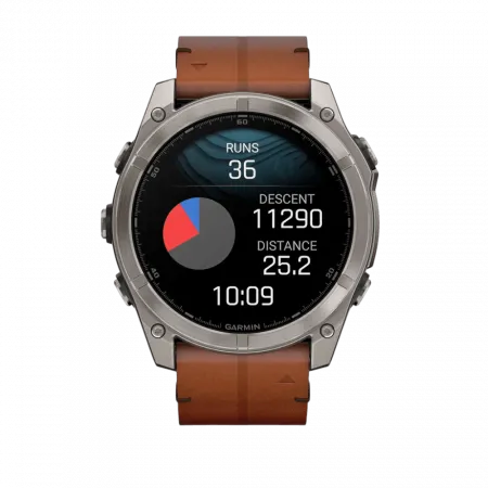 Смарт-годинник Garmin Fenix 8 51мм, AMOLED Sapphire, Titanium з Chestnut коричневим шкіряним ремінцем