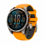 Смарт-годинник Garmin Fenix 8 47мм, AMOLED Sapphire, Titanium з Spark Orange/Graphite помаранчевим силіконовим ремінцем