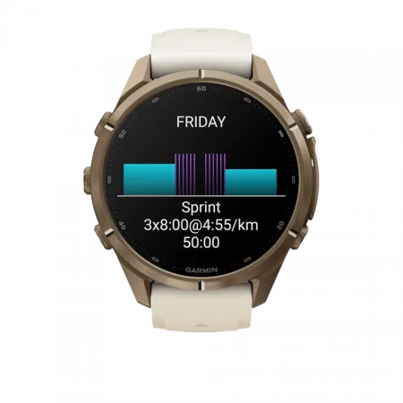 Смарт-годинник Garmin Fenix 9 Pro 43мм, Autumn Gold Titanium з Cream/French Grey бежевим силіконовим ремінцем
