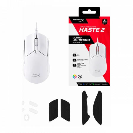 Миша HyperX Pulsefire Haste 2, RGB, USB-A, USB, білий