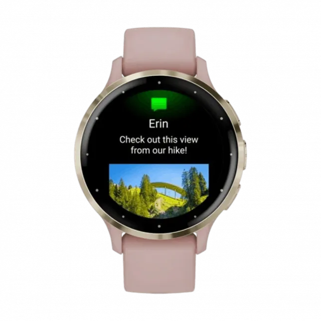 Смарт-годинник Garmin Venu 3S Soft Gold Stainless Steel Bezel з Dust Rose рожевим корпусом та силіконовим ремінцем