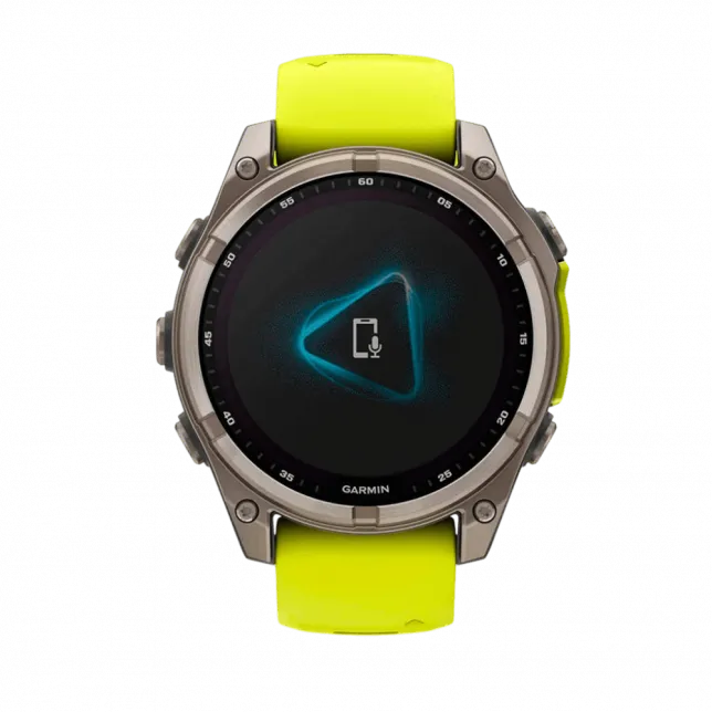 Смарт-годинник Garmin Fenix 8 47мм, Solar Sapphire, Titanium з Amp Yellow/Graphite жовтим силіконовим ремінцем