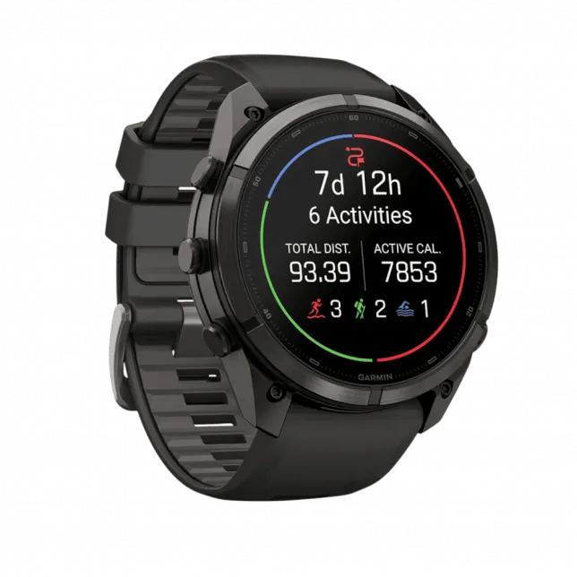 Смарт-годинник Garmin Fenix 9 Pro – 51мм Carbon Gray DLC Titanium з Black/Pebble Grey чорним/темно-сірим силіконовим ремінцем