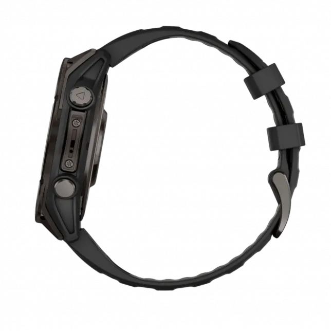 Смарт-годинник Garmin Fenix 8 47мм, AMOLED Sapphire, Carbon Grey DLC Titanium з Black/Pebble Grey чорним силіконовим ремінцем