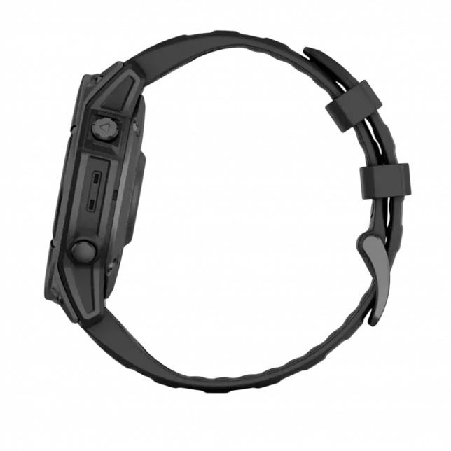 Смарт-годинник Garmin Fenix E 47мм, AMOLED Slate Gray Steel з чорним силіконовим ремінцем