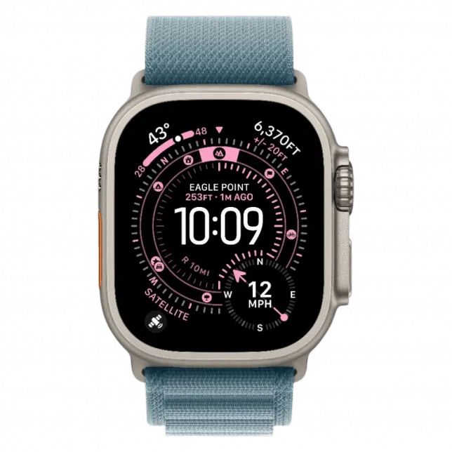Apple Watch Ultra 3 GPS + LTE, 49mm Natural Titanium Case with Light Blue Alpine Loop - Large