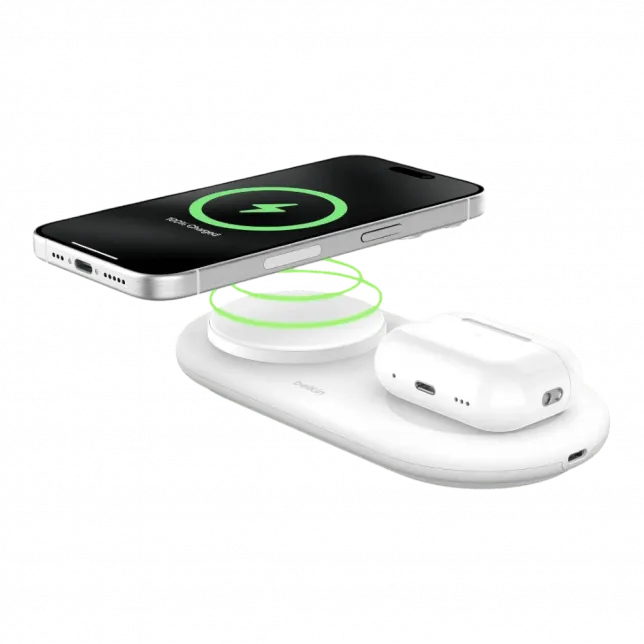 Зарядний пристрій бездротовий Belkin 2в1 15W Pad Qi2, White