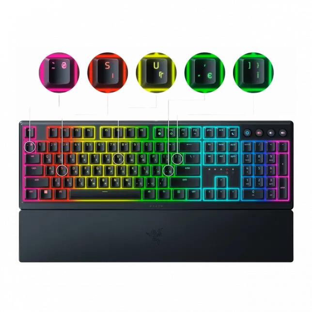 Клавіатура механічна Razer Ornata V3 104key, Mecha-Membrane Switch, USB-A, EN/UK, RGB, чорний