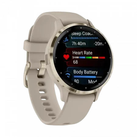 Смарт-годинник Garmin Venu 3S Soft Gold Stainless Steel Bezel з French Gray сірим корпусом та силіконовим ремінцем