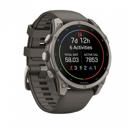 Смарт-годинник Garmin Fenix 9 47мм, Titanium з Pebble Gray темно-сірим силіконовим ремінцем