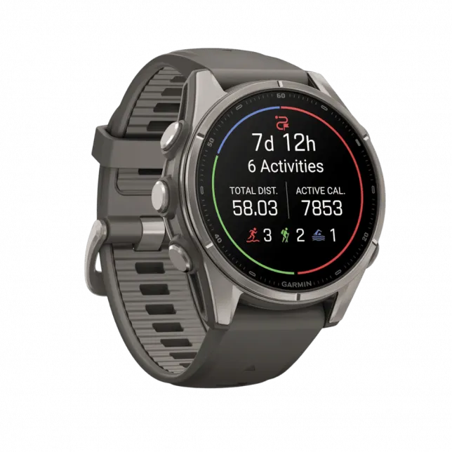 Смарт-годинник Garmin Fenix 9 43мм, Titanium з Pebble Gray темно-сірим силіконовим ремінцем