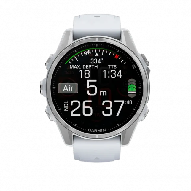 Смарт-годинник Garmin Fenix 8 43мм, AMOLED Silver з Whitestone білим силіконовим ремінцем