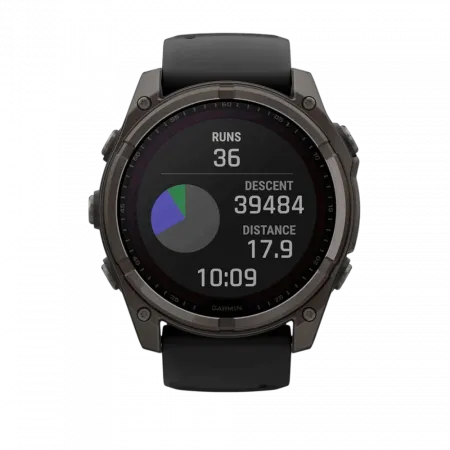 Смарт-годинник Garmin Fenix 8 51мм, Solar Sapphire, Carbon Gray DLC Titanium з Black/Pebble Gray чорним силіконовим ремінцем