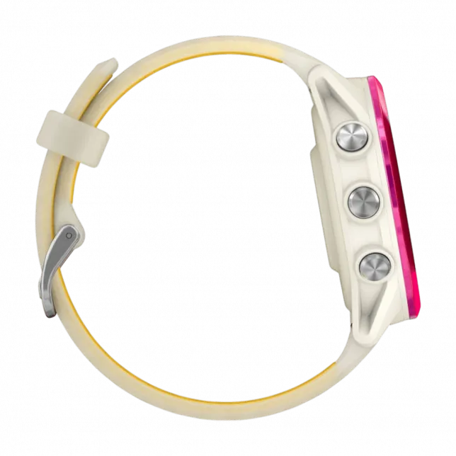 Смарт-годинник Garmin Forerunner 570 42мм Raspberry Aluminum з Translucent Bone/Mango світло-бежевим силіконовим ремінцем